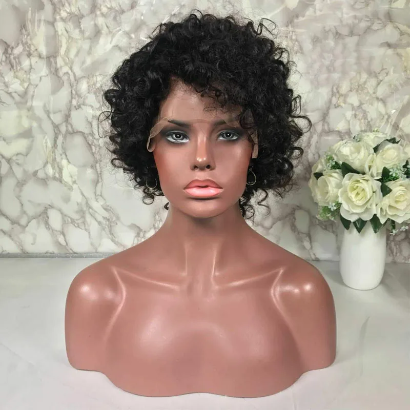 

Pixie Cut Short Full Lace Wig Indian Virgin Human Hair Pixie Curly Lace Front Wig 130denisty Bob Wig Natural Color Free Shipping