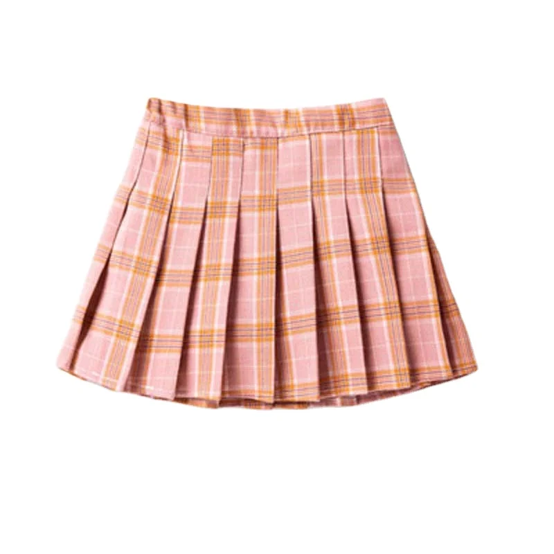

Spring Fashion Casual Women Pleated Skirt Creative Plaid Printing Girl Short Skirts Korean Collage Style Student Children Cloth