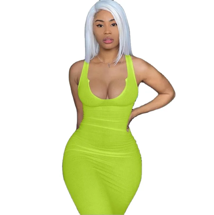 

2021 Spring Summer Casual Party Long Dress Sleeveless Bodycon Maxi Elegant Solid Outfit bodycon dress women