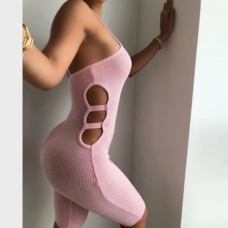 

B53010A Summer new women sexy hollow out fashion pure color short jumpsuit, Black/gray/blue/pink