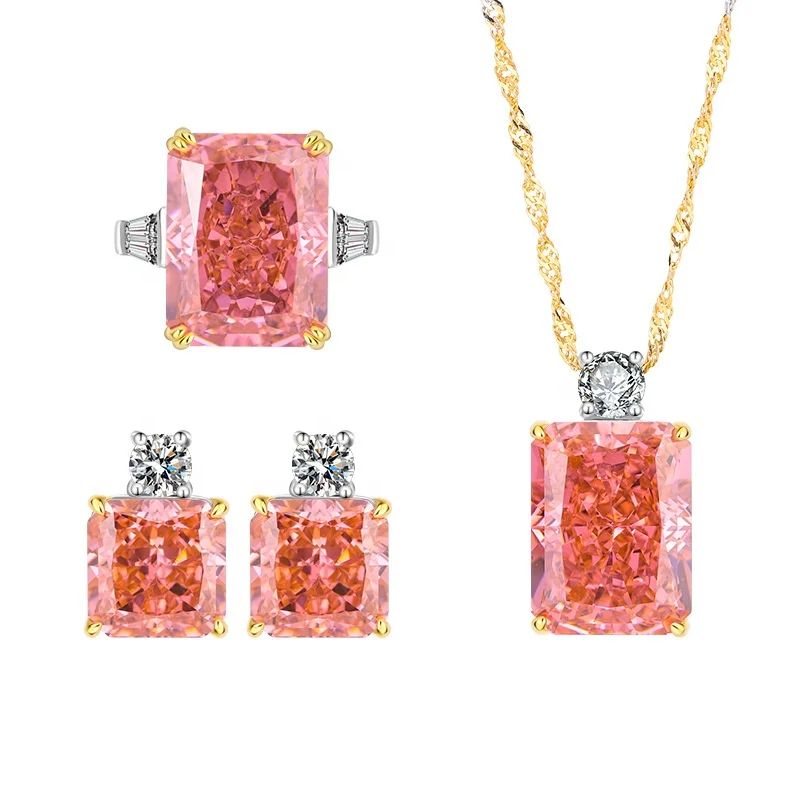 

high carbon diamond 925 Sterling Silver Jewelry Set Red Corundum Crystal Zircon Luxury Wedding Jewelry Set Dubai Bridal Wedding