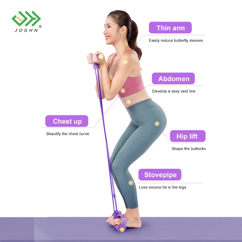 

Indoor Fitness Resistance Bands Exercise Equipment Elastic Sit Up Pull Rope Gym Workout Bands Sport 4 Tube Pedal Ankle, Purple, blue, red, yellow, pink, green
