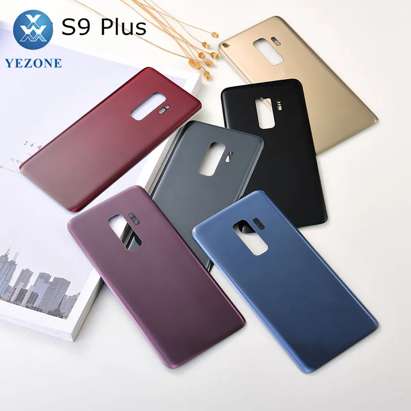 

For Samsung Galaxy S9 Plus G965 SM-G965F G965FD Phone Rear Glass Battery Door Housing Case S9+ Back Camera Glass Cover, Black blue pink white