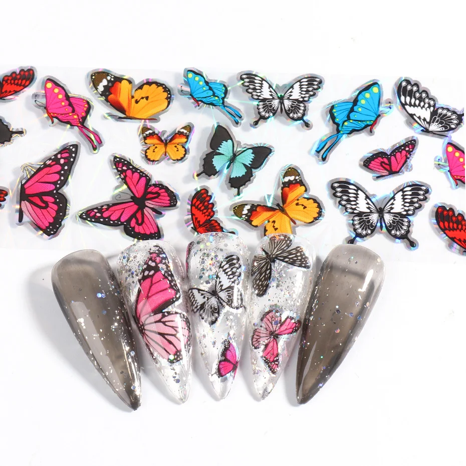 

10pcs Butterfly Nail Foils Holographic Stickers for Nails Art Decals Sliders Transfer Paper Wraps Manicure 3D Decorations