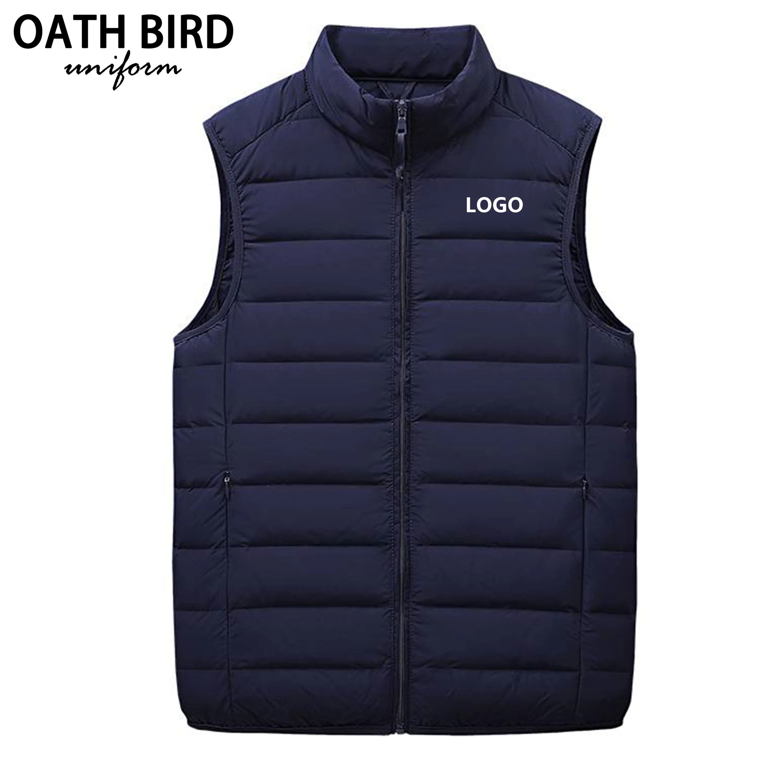 

High Quality Custom Company logo Sleeveless Jackets Zipper Waistcoats Winter Warm Duck Down Vest Uniform for Men