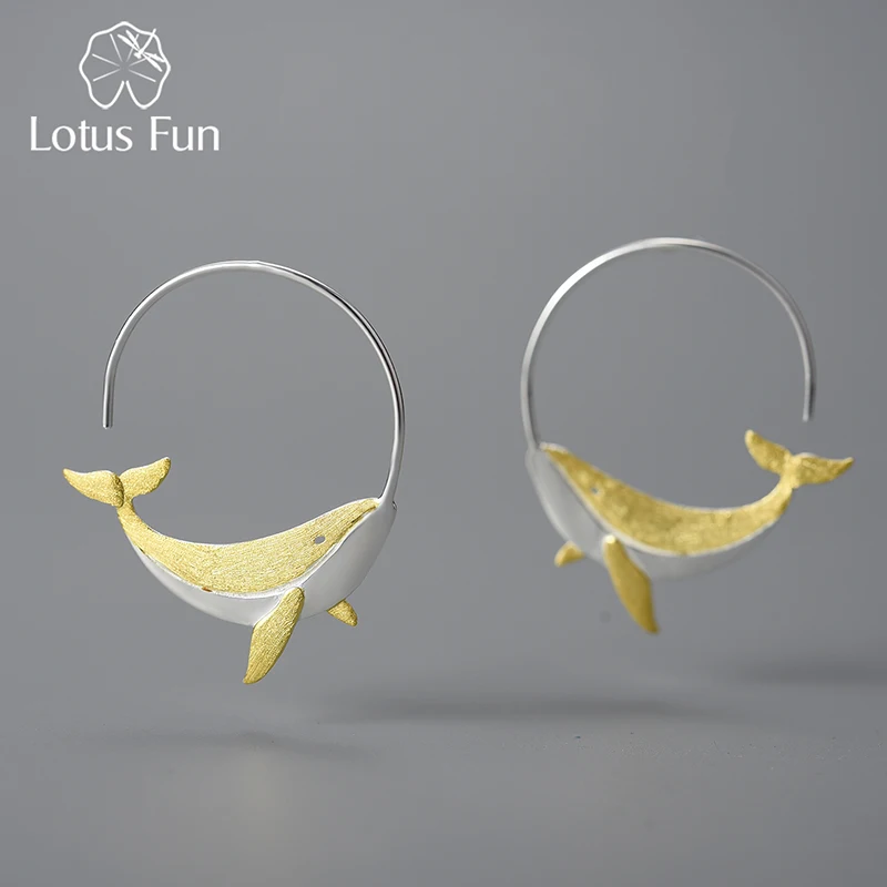 

China factory wholesale hand made 18K Gold Plated Pure 925 Sterling Silver Sea Animal Whale hoop Earring lovely women jewelry