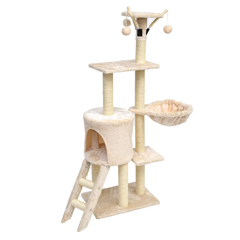 

Cats Kittens Activity Tower Furniture Indoor Wooden Cat Tree Tower With Pet Play House, 3 colors