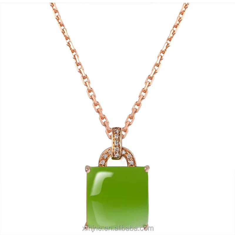 

Certified Grade A Fruit Green Hotan Jade Green Jade Lock 18K Rose Gold Natural Jade Pendant Necklace For Men And Women