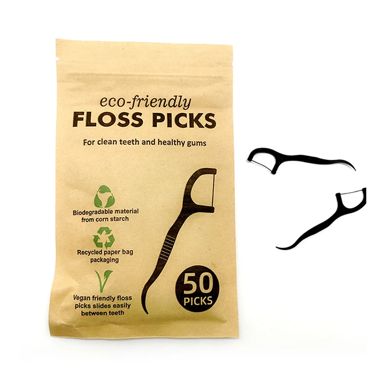 

Factory low price eco-friendly Bamboo charcoal infused PLA dental floss oral care dental floss pick, Charcoal black and white