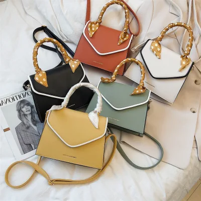 

Fashion 2021 women bags with scarf tote hand bags pu leather luxury square handbags for girls wholesales sling custom bag ladies, Yellow,black,white,green,orange