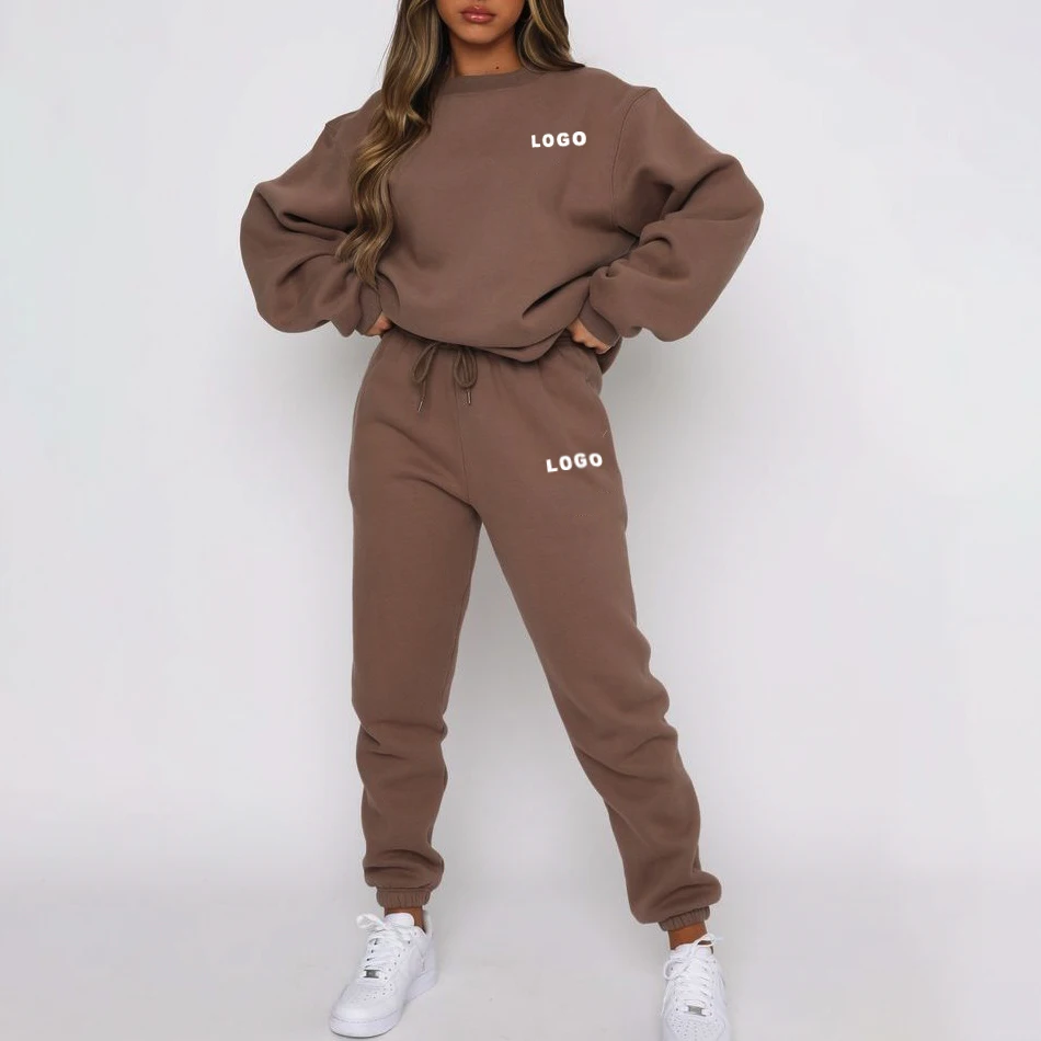 

Women Clothing Vendor Wholesale Blank Brown Customize Private Label Sweatsuit Women 2021