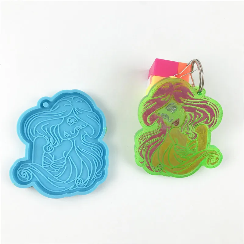 

5361 Mermaid Princess Ariel Decoration Epoxy Resin Mold Silicone Keychain Mold, Random