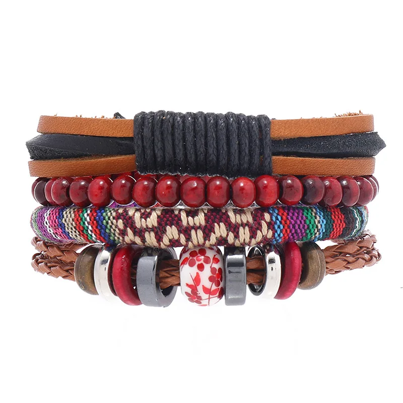 

2023 New Accessories Simple Handwoven Art Retro Bracelets Bead 4-piece Set Bohemian Style Bracelet