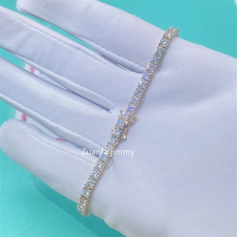 

Customized Luxury Jewelry Hip Hop Iced Out Jewelry 3mm 10k Solid Real White Gold Yellow Gold VVS Moissanite Tennis Bracelet