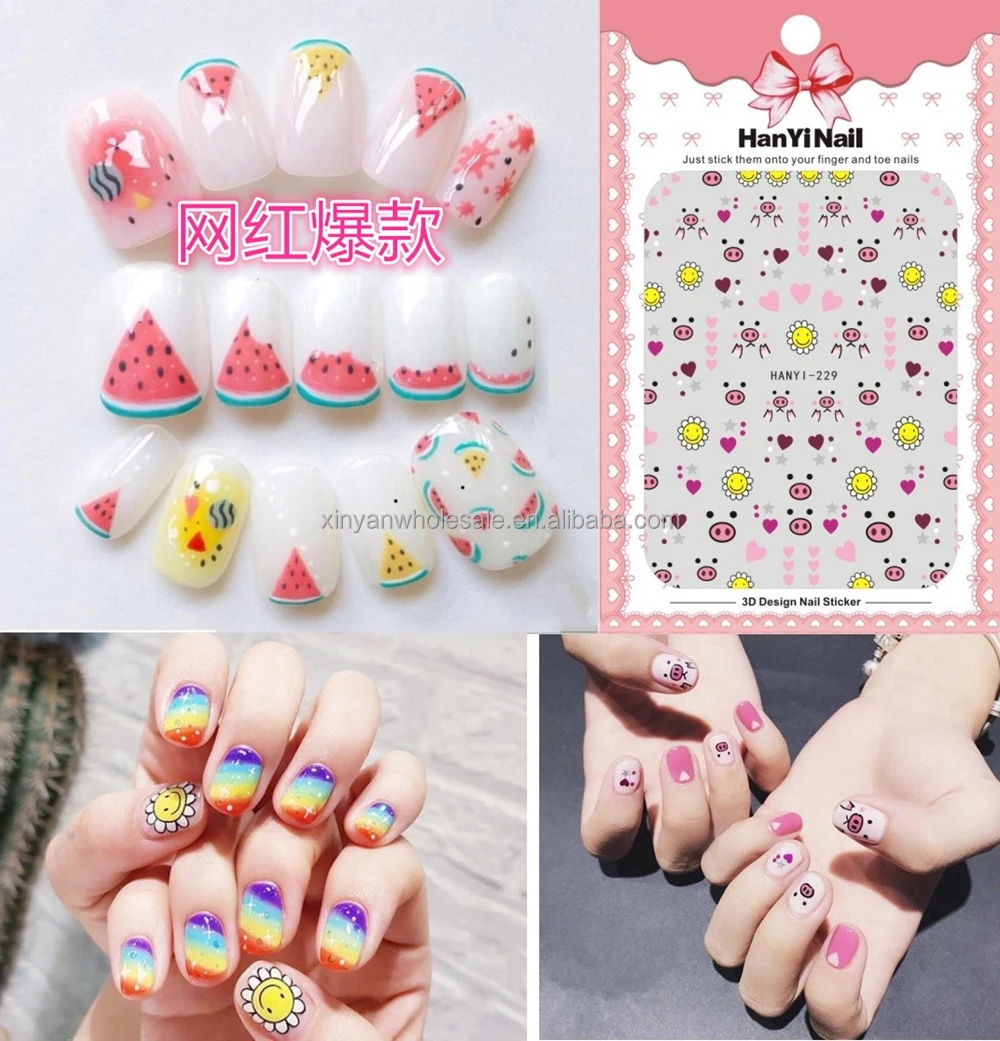 

Hanyi240-339 Wholesale Japan Winter Christmas metallic 3D Self-Adhesive Cartoon animal Charms Foil Nail Stickers DIY Decals