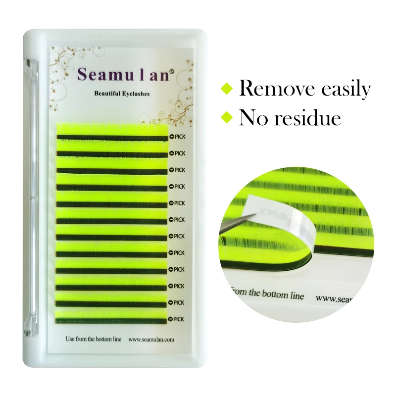 

Seamulan Wholesale private label korean prime Fluorescent ellipse flat eyelash extension, Mixed color