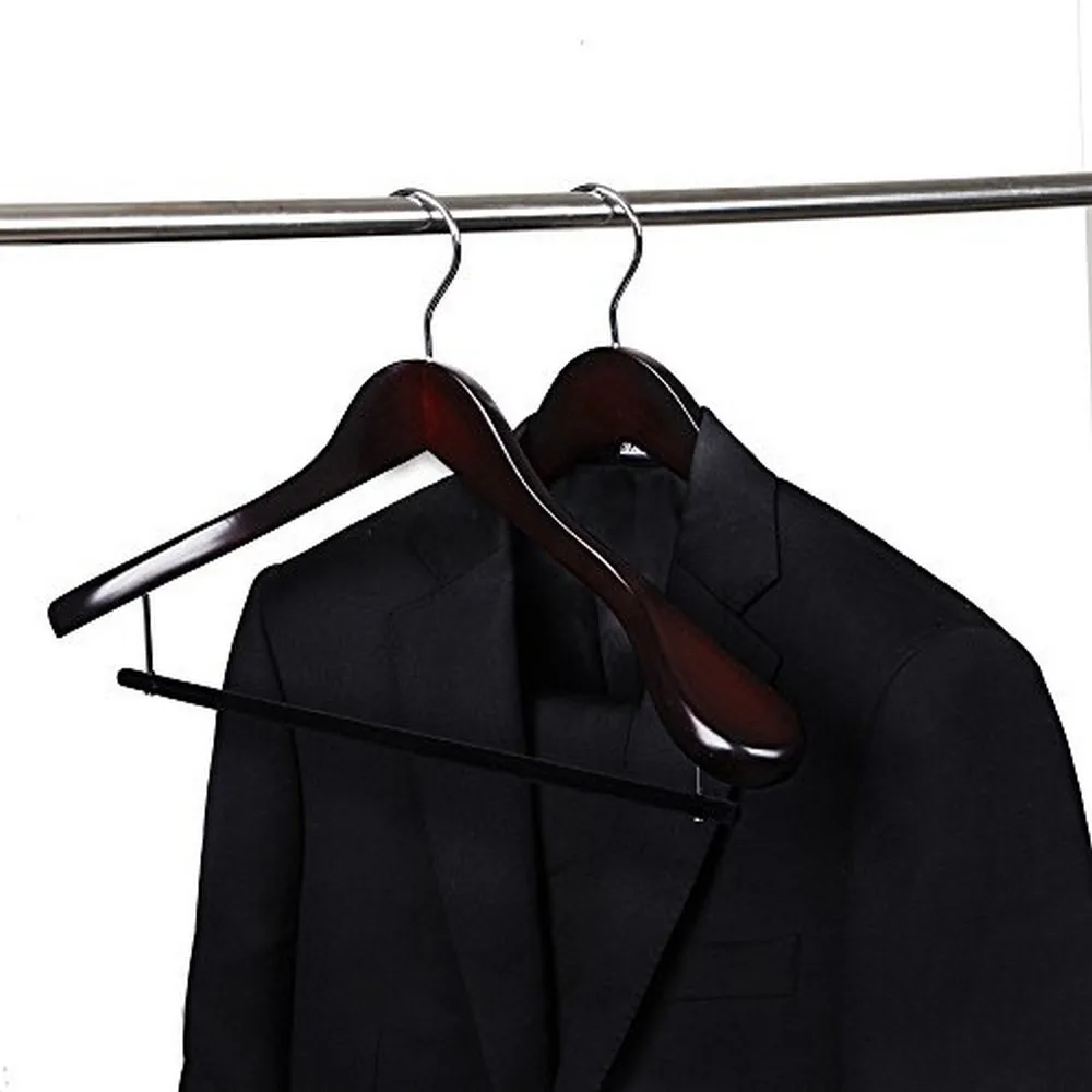 Quality Luxury Curved Wooden Suit Hangers Wide Wood Hanger For Coats