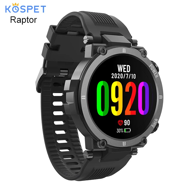 

2021 New KOSPET Raptor Outdoor Sport Watch Rugged Full Touch Smart Watch Ip68 Waterproof fitness Tracker Fashion Smartwatch, Black