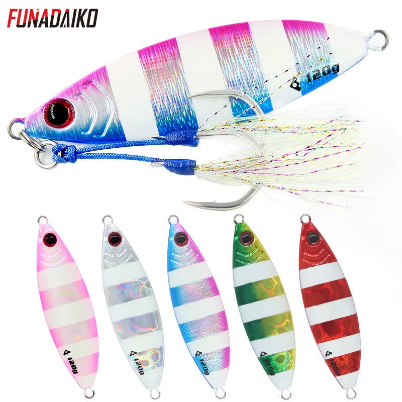 

Funadaiko promotion 60 80 Japan quality flat fall saltater jigging lure metal jig slow pitch jig with twin assist hooks, 5 colors