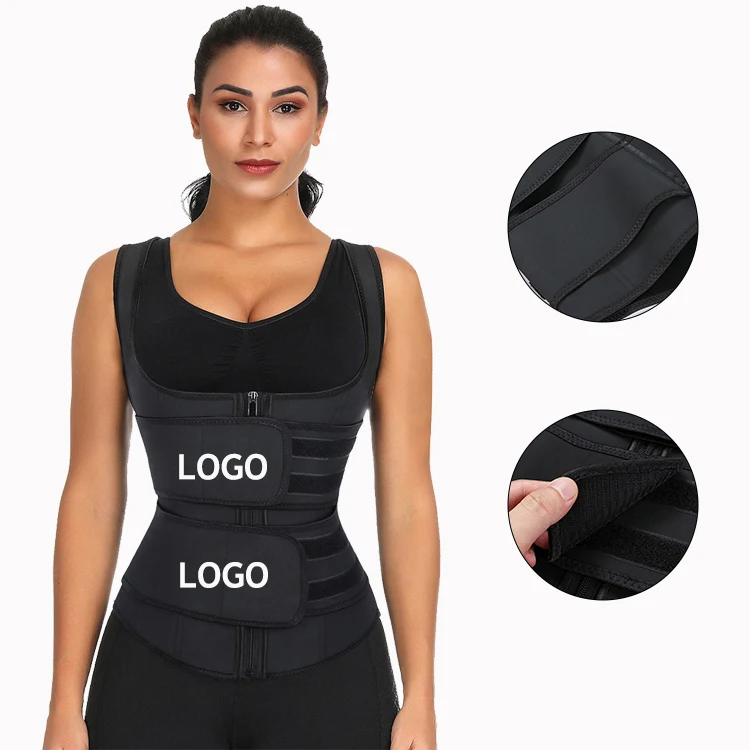 

Custom Logo Wholesale Plus Size Waist Trainer Women Double Belt Waist Trainer Vest Private Label Shaper, Black