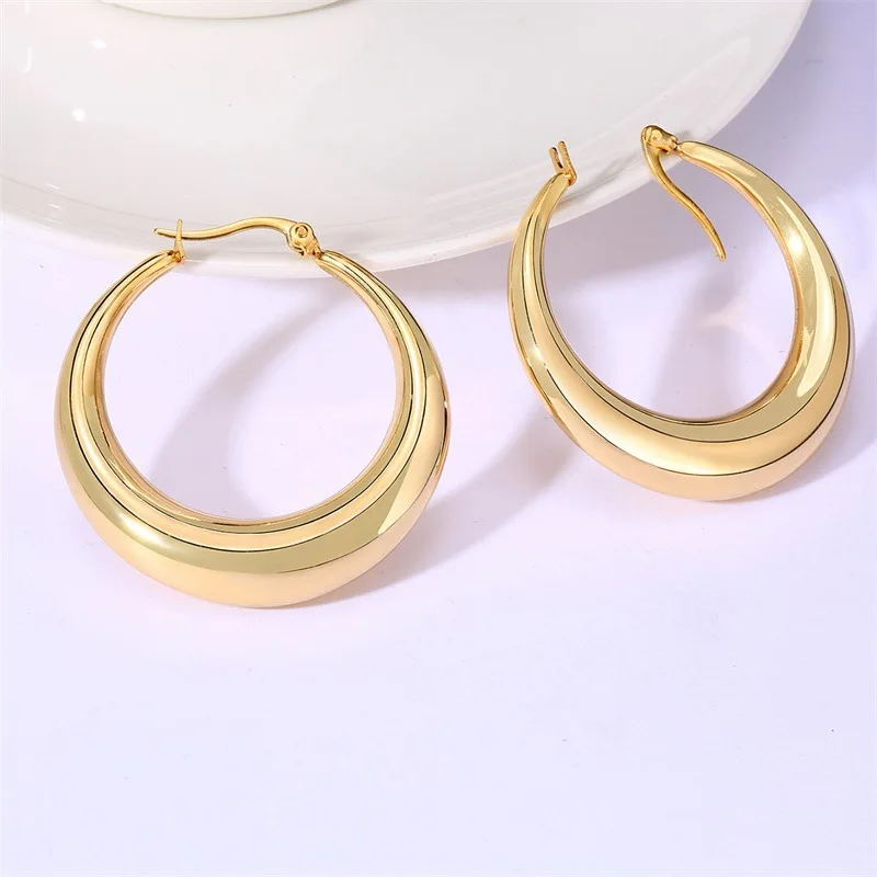 

MICCI Fashion PVD 18K Gold Plated Stainless Steel Jewelry Statement Hollow Out Big Large Thick Chunky Hoop Earrings for Women, 18k gold, steel color