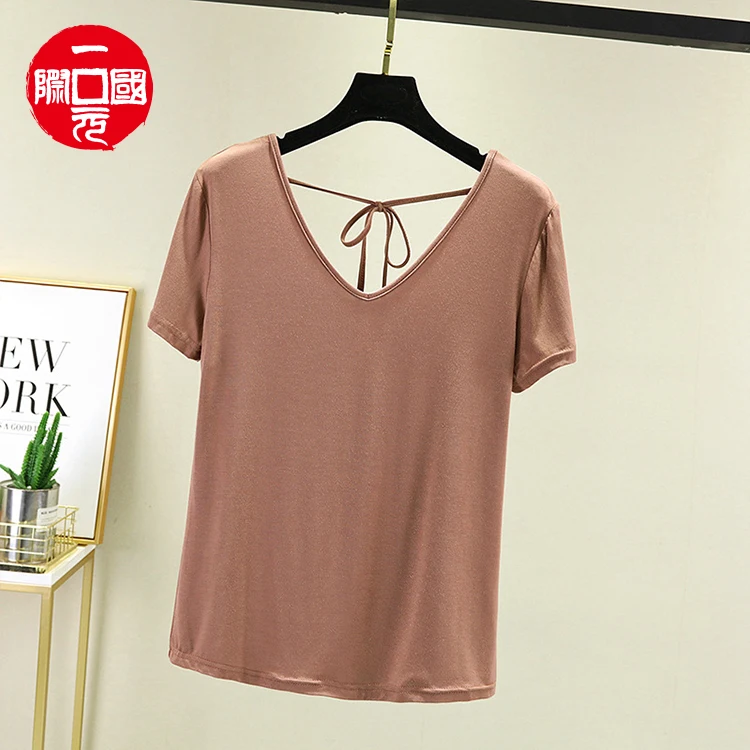 

Summer new modal women's T-shirt casual V-neck short-sleeved slim bottoming shirt