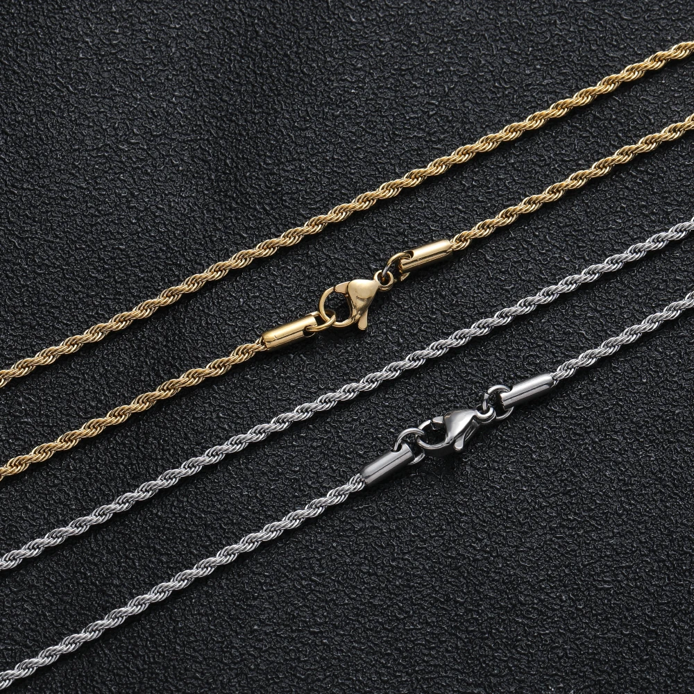 

SC008 2mm Rope link chain Stainless Steel Jewelry Hip Hop Chain For Men And Women Necklace Iced Out Jewelry