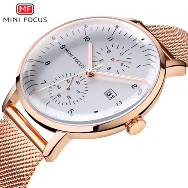 

MINI FOCUS 0052 G Luxurious Men's Quartz Wristwatch Analog Wrist Watch Luxury Stainless Steel Dial Masculino Business Watches