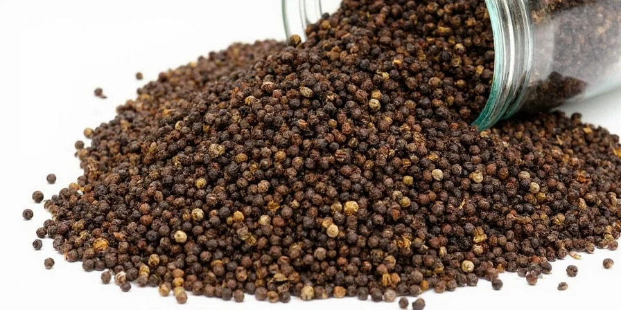 Black, white, and green peppercorns side by side