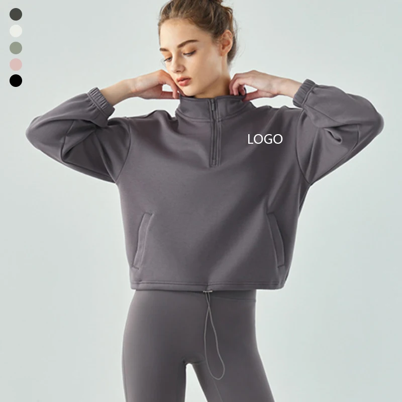 

XW-DSL675 Autumn and winter best-selling stand-up collar half-zip drawstring Slim loose thin yoga sports fitness jacket