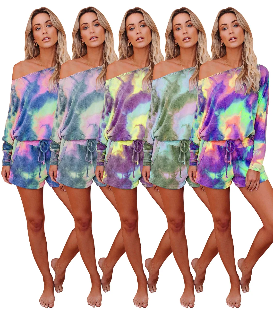 

New Autumn Women Loose Long Sleeve 2pcs T-shirt+Pants Tie Dye Tracksuit Set