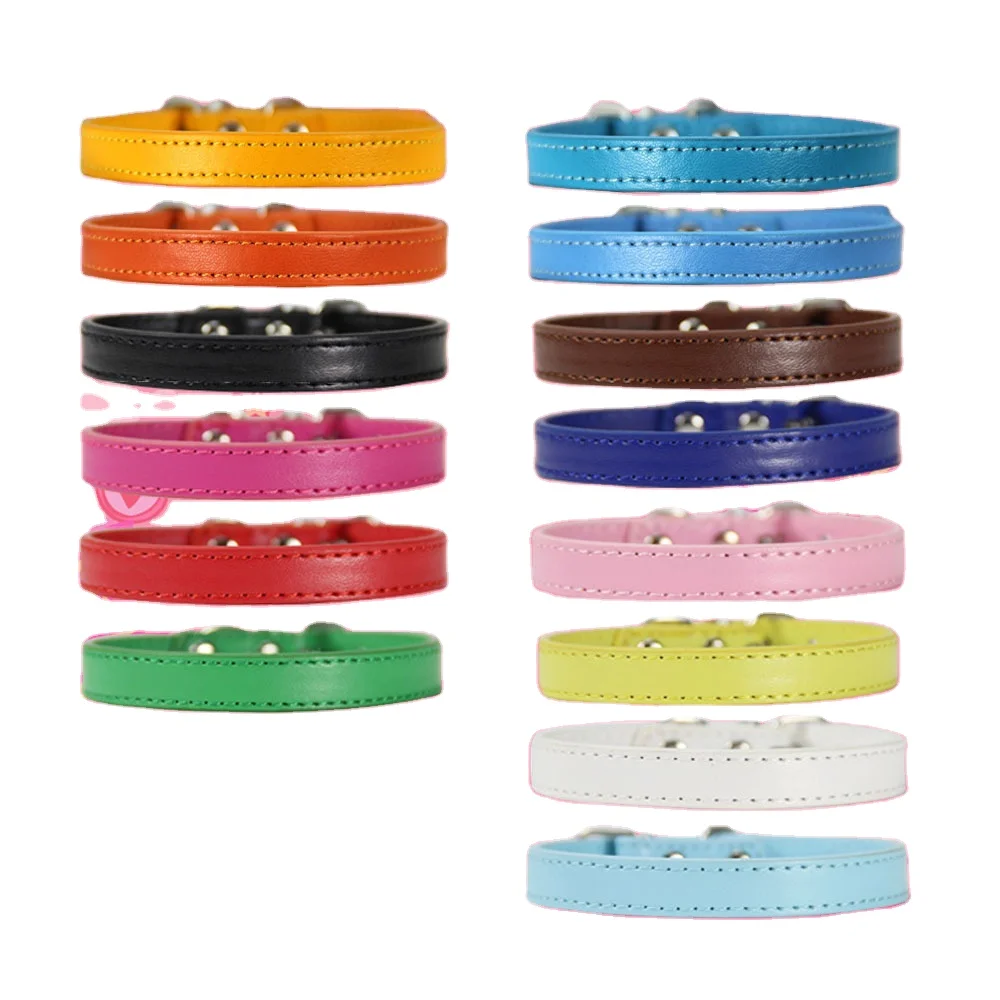 

plain color PU leather dog collar luxury 10 sizes available simple Pure dog collar training small dog, Picture