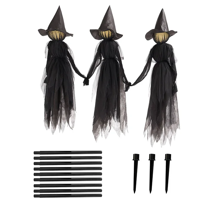 

New Arrivals Visiting Light-Up Witches with Stakes Halloween Decor Sound Voice Control Glow and Sound Haunted House Party Props, Black