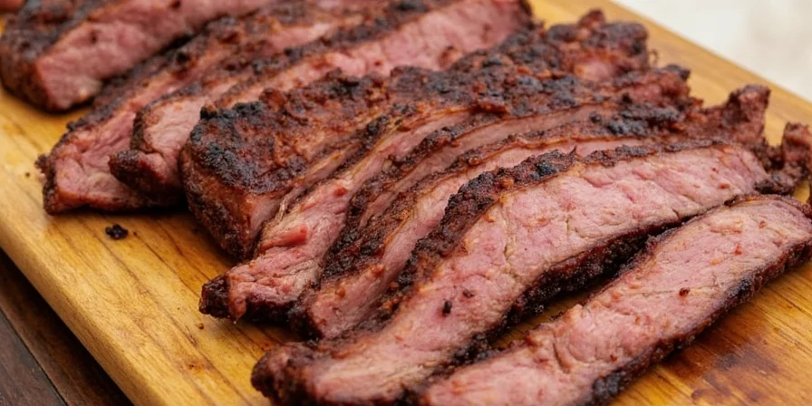 Close-up of spice rub on brisket surface
