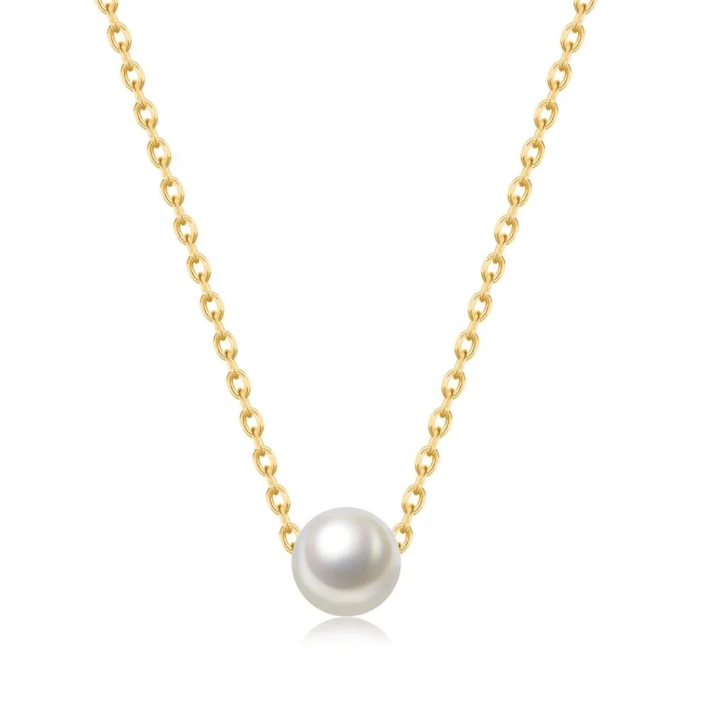

2020 New Fashion Dainty Simple Jewelry 925 Sterling Silver Imitation Pearl Charm Pendant Necklace, Gold/silver/rose gold