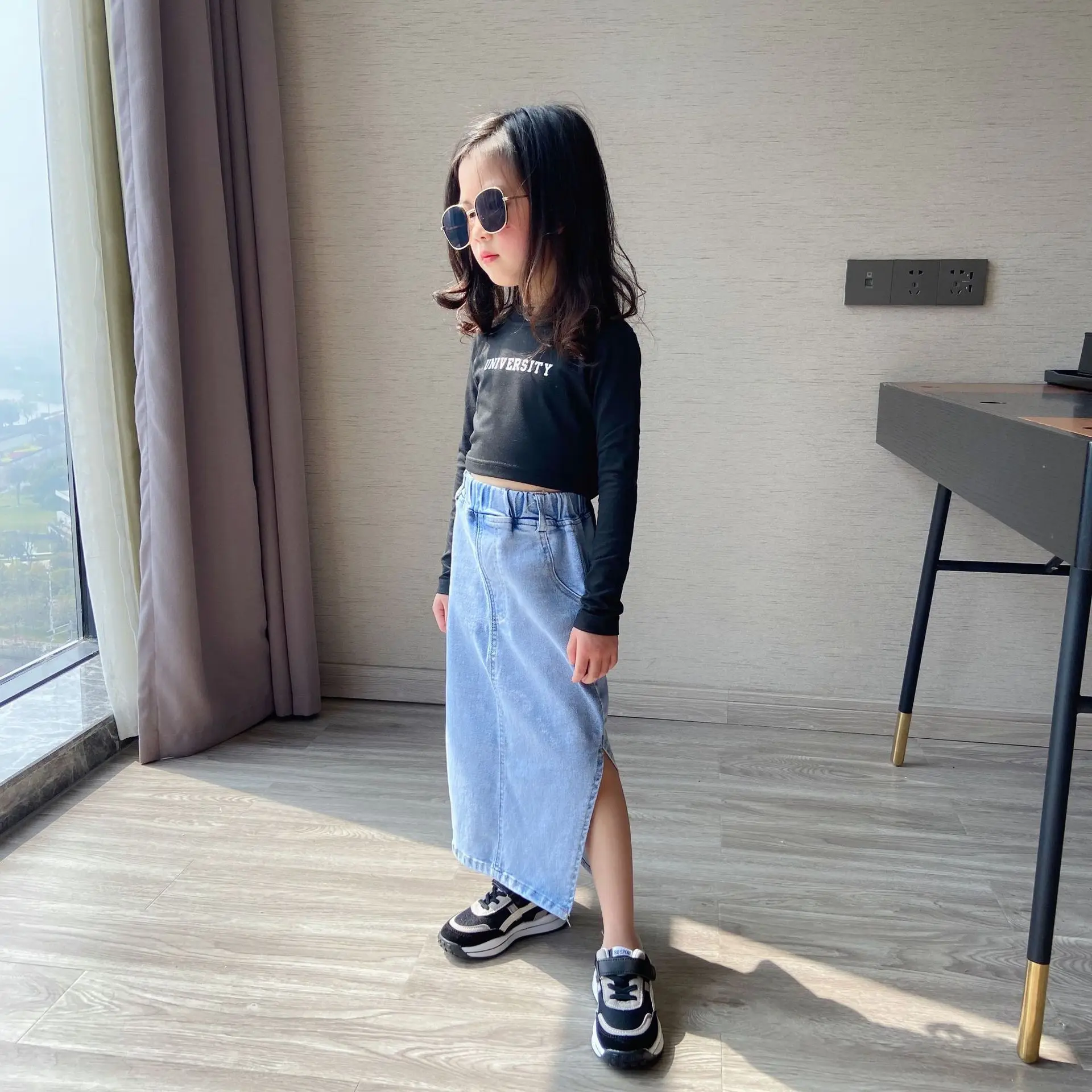 

RTS 2021 new toddler jean denim skirt comfortable toddler jean denim skirt high quality long skirts and tops for kids