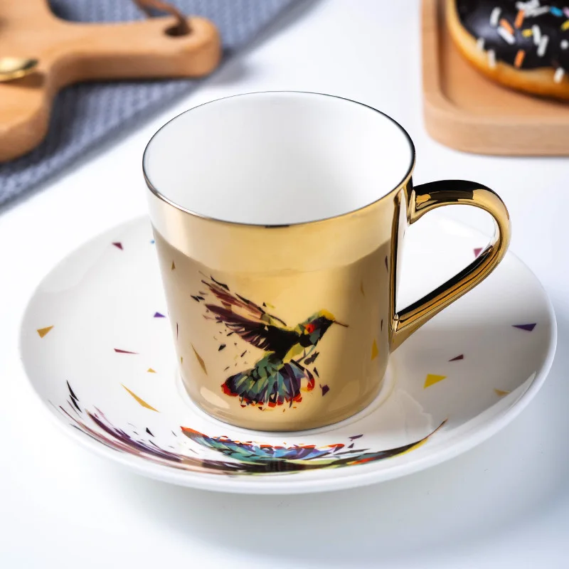 

250ml ins Nordic High Quality Ceramic Cup Coffee Mug Creative Elegant Woman Animal Bird Flower Mug With Plate Spoon Man Woman