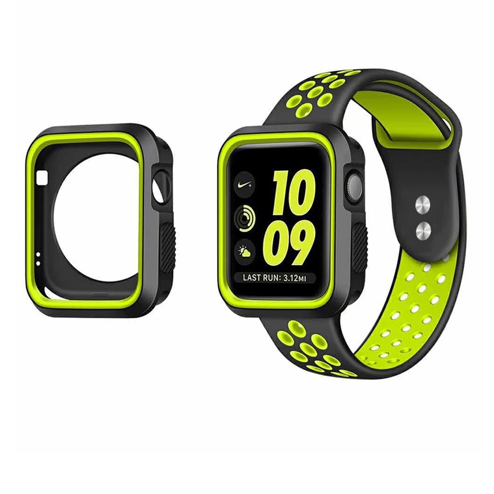 

2 in 1 Colourful Silicone Sports Smart Watch Band Case For Apple Watch Strap 44mm 42mm 40mm 38mm Shockproof Case For iWatch, Colorful(customized)