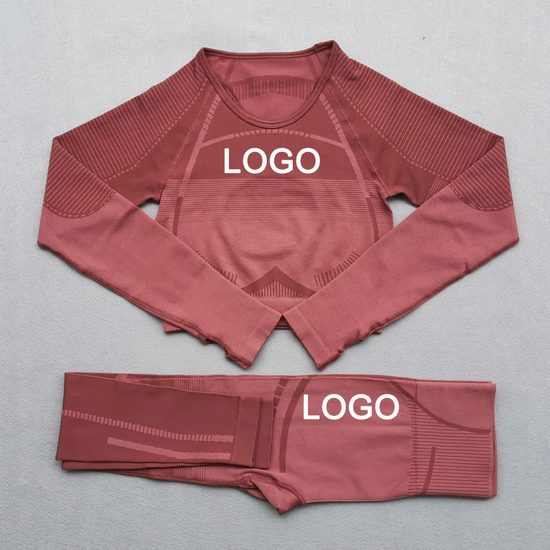 

2020 seamless yoga set women long sleeve crop top fitness leggings sets workout gym clothing active gym suits