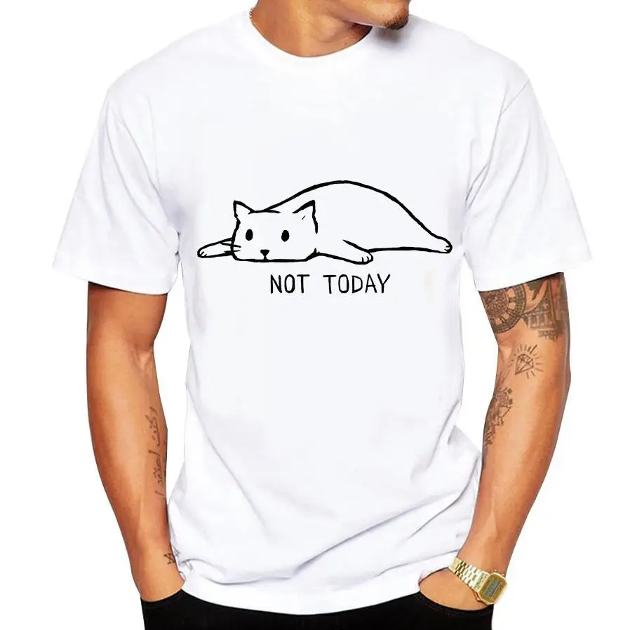 

Wholesale summer not today Men's T-Shirt cotton Short Sleeve Round Neck vogue Tops Hipster funny Lazy cat animal Print homme