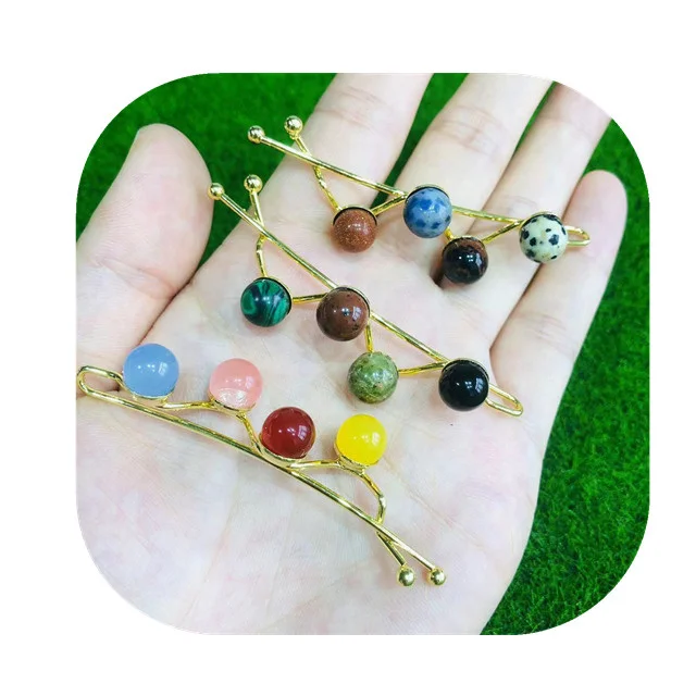 

New arrivals crystals hair pin Chakra jewelry natur colorful mixed ball shaped quartz crystal clips for gift