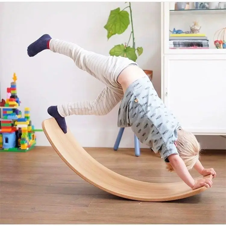 

kids exercise yoga fitness wobble natural curvy wood balance board, Original wood color,dark grey