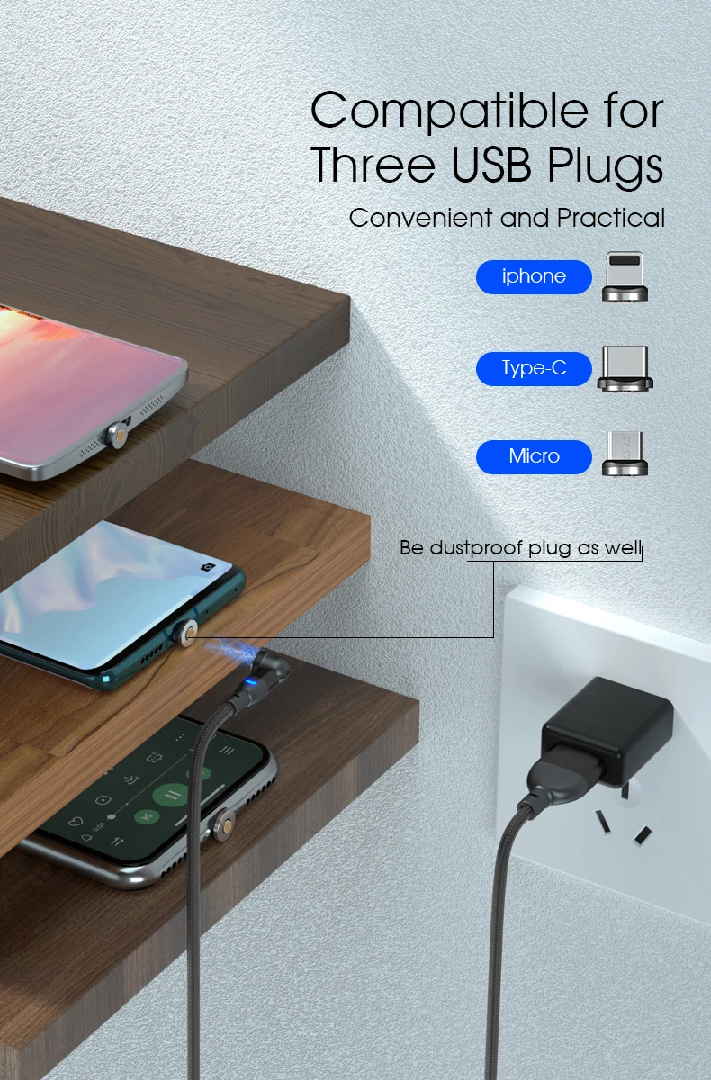 OEM Custom Logo 3 in 1 LED USB Data Cable 3A Magnetic Charging Cable for IOS Android Micro USB Type C Fast Cable - ANKUX.COM