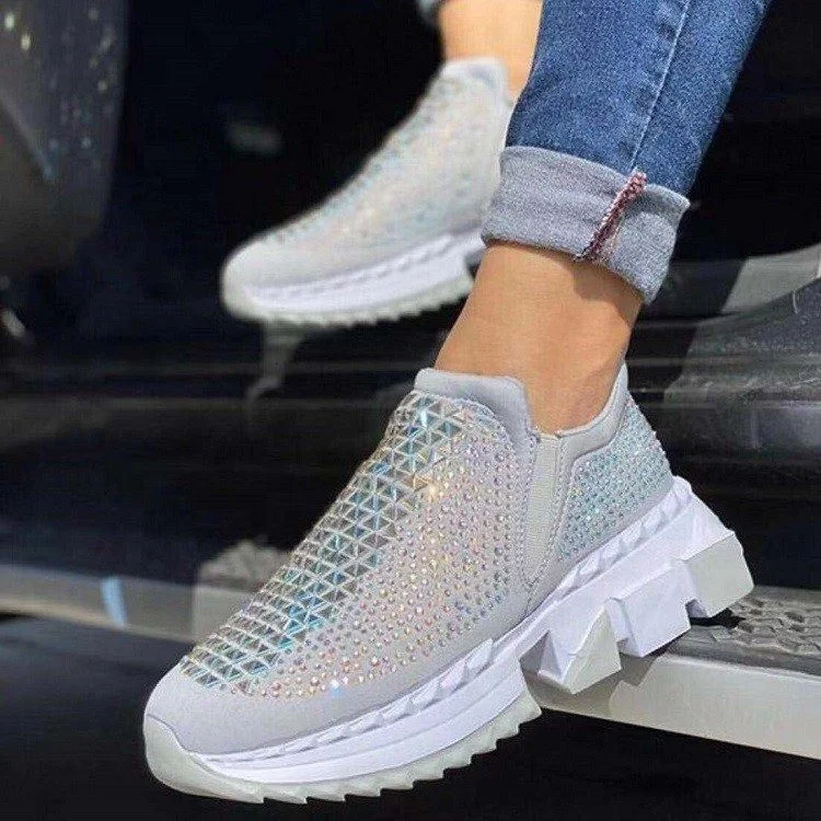 

2021 Women Slip-On Chunky Casual Shoes High Sole Rhinestone Sneakers For Women And Ladies, Black,pink,grey,purple
