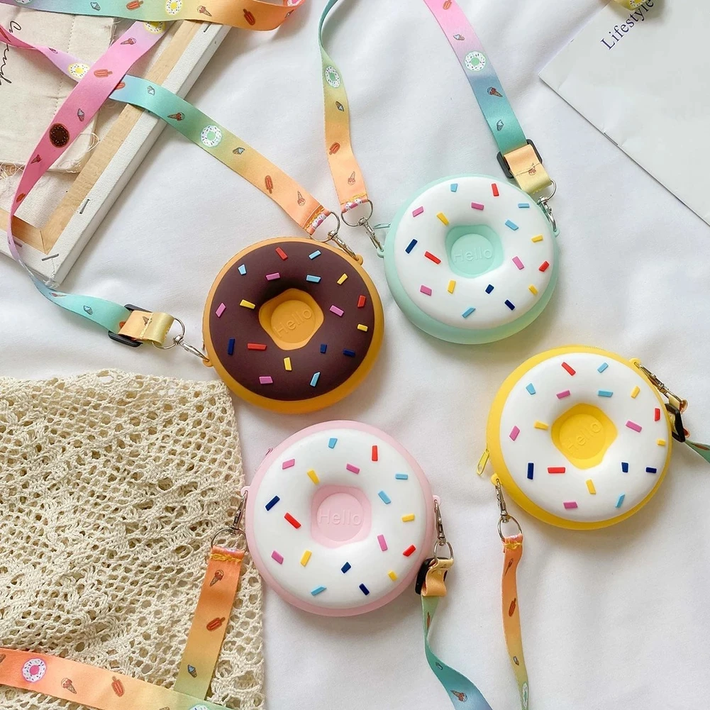 

Children's Shoulder Bag Cute Donuts Candy Silicone Wild Change Messenger money purse kids, Customizable
