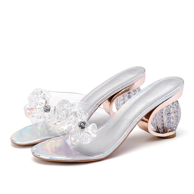 

Women's fashion shoes high heel crystal transparent sandals