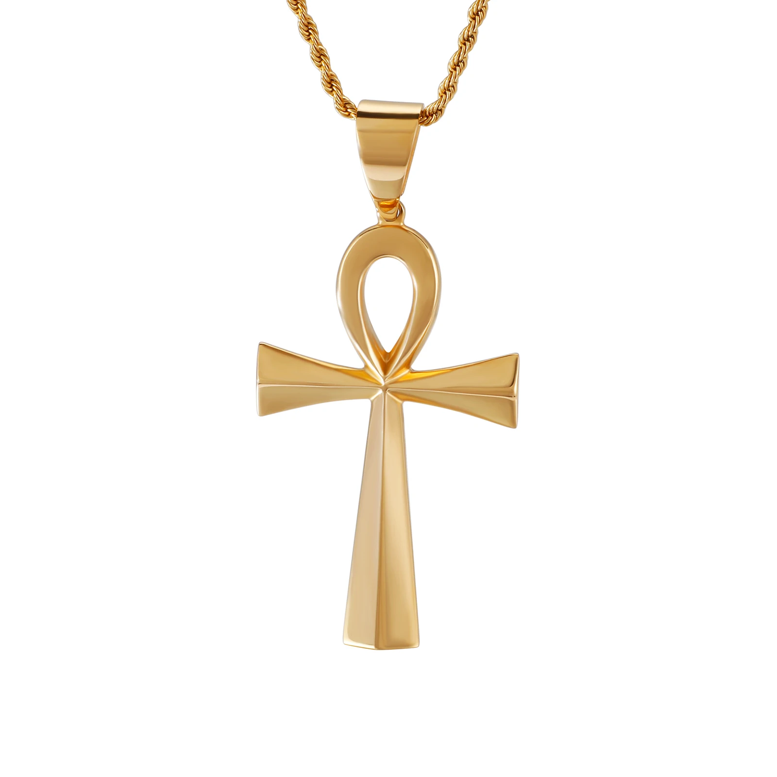 

KALEN Silver Gold Egyptian Cross Pendant Necklace Stainless Steel For Men Women