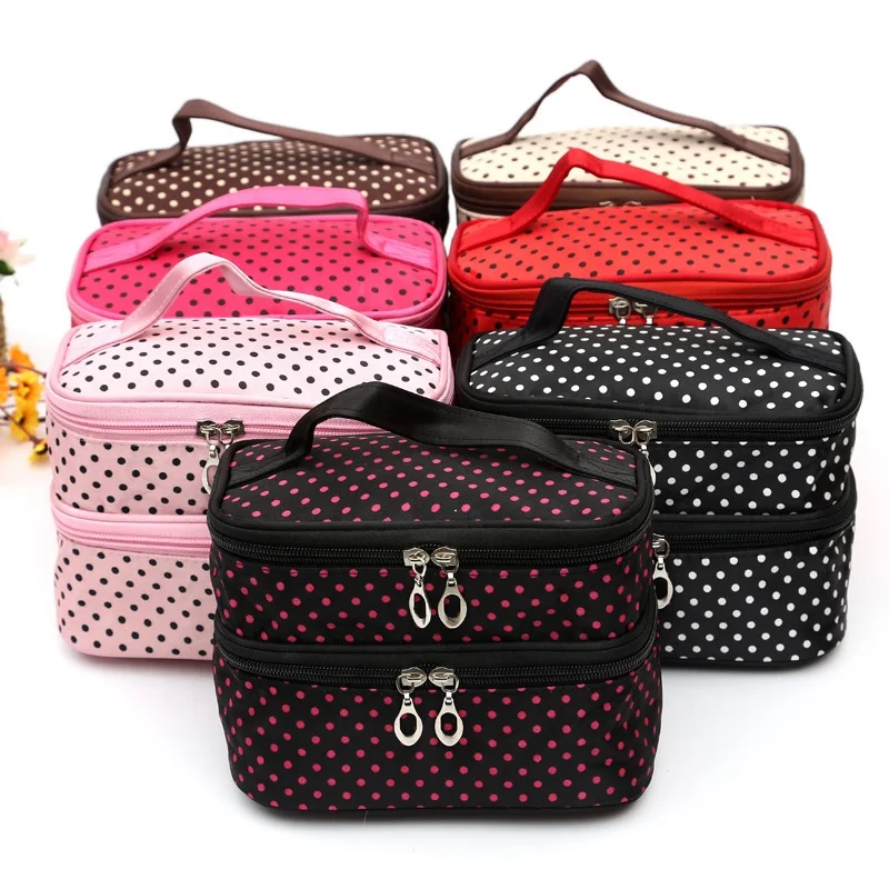 

Cosmetic Bag Nylon Waterproof Double-Layer Mini Woman Makeup Bag Fashion Purse Organizer Toiletry Bag, Stock color or customized