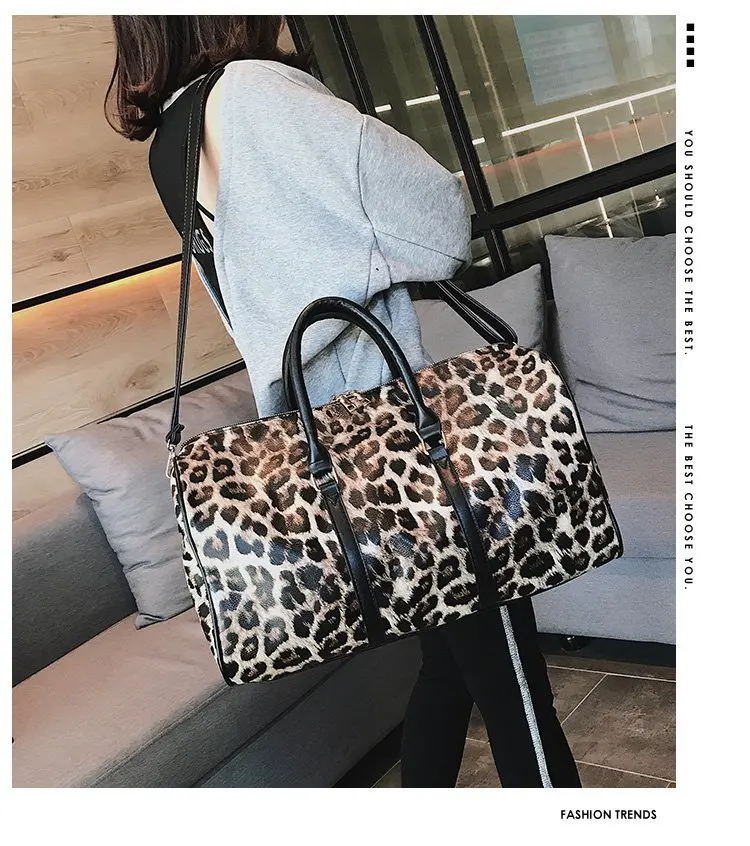 

JANHE Leopard Travel Duffels Bag Cheetah Animal Print Leather Overnight Tote Bag For Women Girls