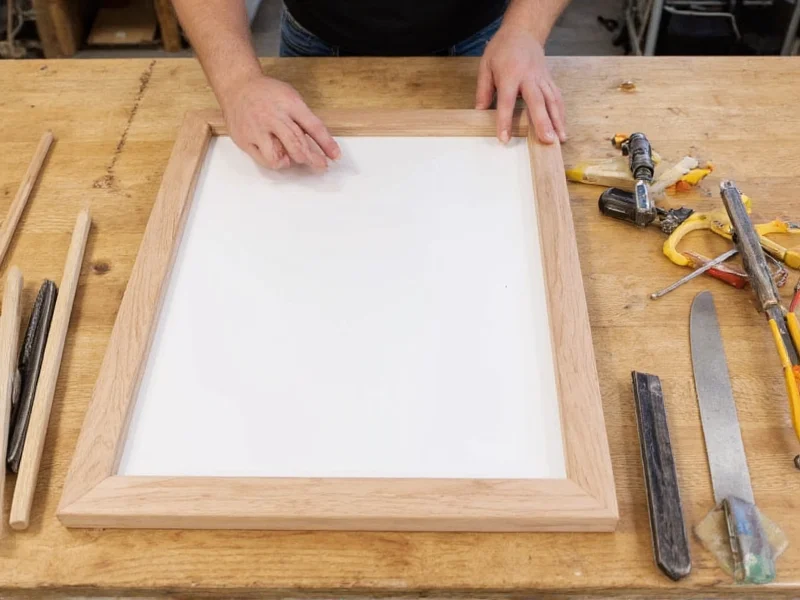 DIY picture frame materials on workbench